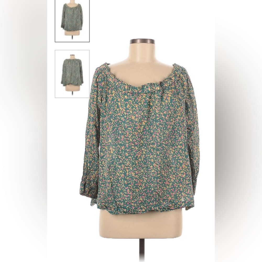 Mirth cotton blouse with Ruched boatneck and sleeves, medium. Worn once.